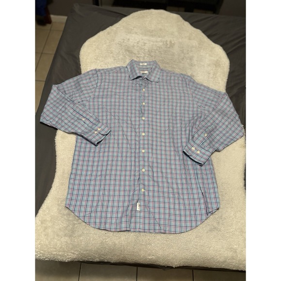 Peter Millar Other - Peter Millar Men's Button Down Blue Pink Plaid XL Shirt Cotton Top